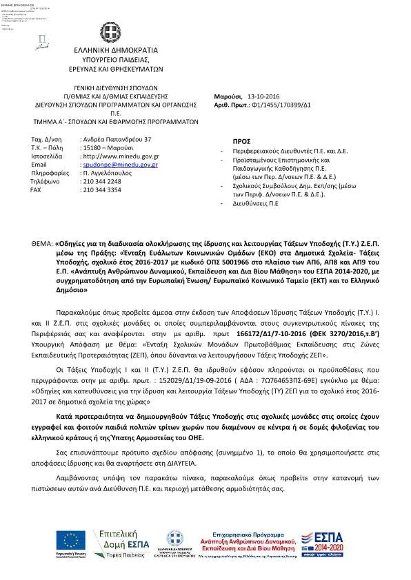 ΟΔΗΓΙΕΣ ΓΙΑ ΤΗ ΔΙΑΔΙΚΑΣΙΑ ΟΛΟΚΛΗΡΩΣΗΣ ΤΗΣ ΙΔΡΥΣΗΣ ΚΑΙ ΛΕΙΤΟΥΡΓΙΑΣ (Τ.Υ.) Ζ.Ε.Π. ΜΕΣΩ ΤΗΣ ΠΡΑΞΗΣ ΕΚΟ ΣΤΑ ΔΗΜΟΤΙΚΑ  ΣΧΟΛΕΙΑ