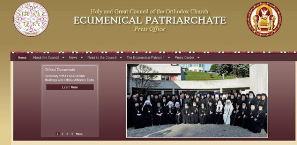 Ιστοσελίδα του Οικουμενικού Πατριαρχείου για τη Μεγάλη Σύνοδο