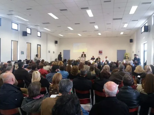 Ο  Δημήτρης Μπαξεβανάκης στην προσυνεδριακή ημερίδα στο ΕΠΑ.Λ. Βελεστίνου