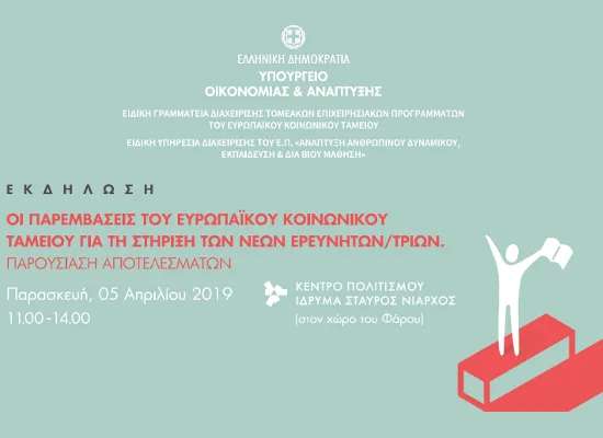 «Οι παρεμβάσεις του Ευρωπαϊκού Κοινωνικού Ταμείου για τη στήριξη των νέων ερευνητών/τριών – Παρουσίαση αποτελεσμάτων»